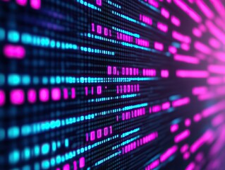 Abstract digital code flow, colorful lights create a vibrant background that symbolizes data transmission and modern technology advancements.