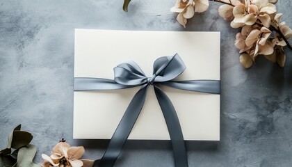 Elegant Gift Box with Bow on Marble Background