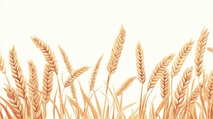 Minimalist Vector Illustration of Ripe Dry Wheat on White Background with Pastel Colors - Simple 2D Flat Design