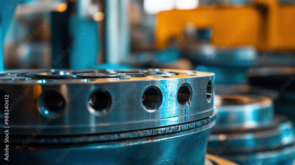 Poster industrial machinery: gears and cogs in a factory setting