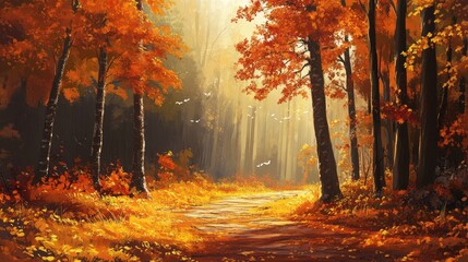 autumn forest in the morning