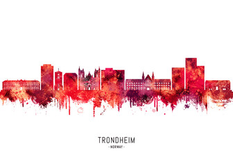 Fototapeta premium Trondheim Norway Skyline Red