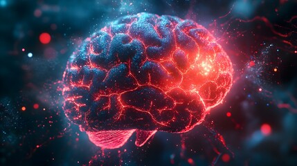 Interconnected human and AI brain patterns merging, glowing with holographic light, symbolizing the future of thought collaboration, Sci-Fi, Cool neon colors, Digital art, Futuristic details