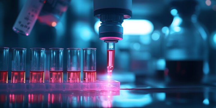 Blood Sample Preparation in Laboratory, showcasing a detailed close-up of testing materials against a softly blurred lab backdrop