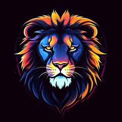 Obraz premium A vibrant, stylized illustration of a lion's head with a glowing mane