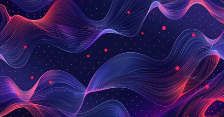 Abstract waves with glowing dots on a dark background, suggesting motion and depth.