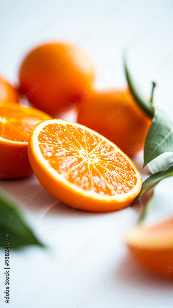 Wall mural Juicy Orange Slices on White Background