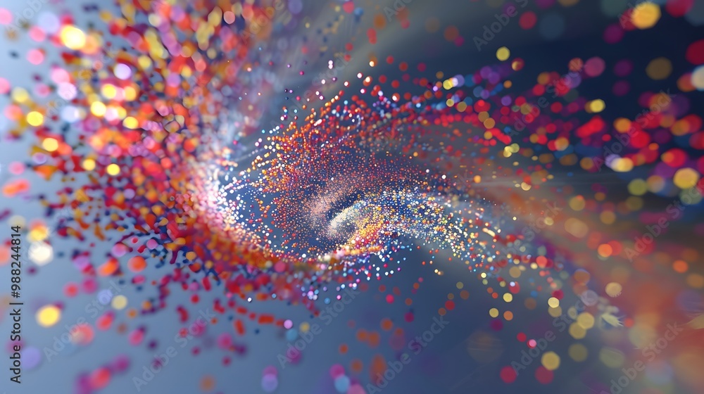 Poster colorful firework particle display: create an image of an explosive firework display where colorful 