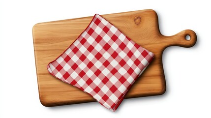 Obraz premium Rustic Wooden Cutting Board and Red Check Napkin Vector Illustration for Kitchen Design Concepts