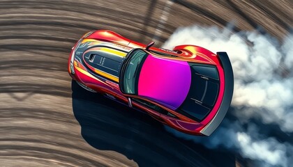 Sports Car Drifting with Tire Smoke in High-Speed Motion - Illustration