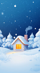 Fototapeta premium A cartoon style house in a snowy forest