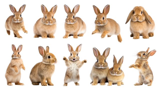 PNG brown rabbit design element set, transparent background