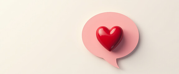 Red heart in a pink speech bubble on white background