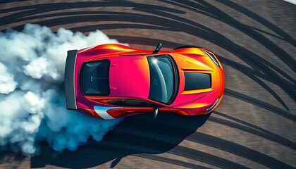 Sports Car Drifting with Tire Smoke in High-Speed Motion - Illustration