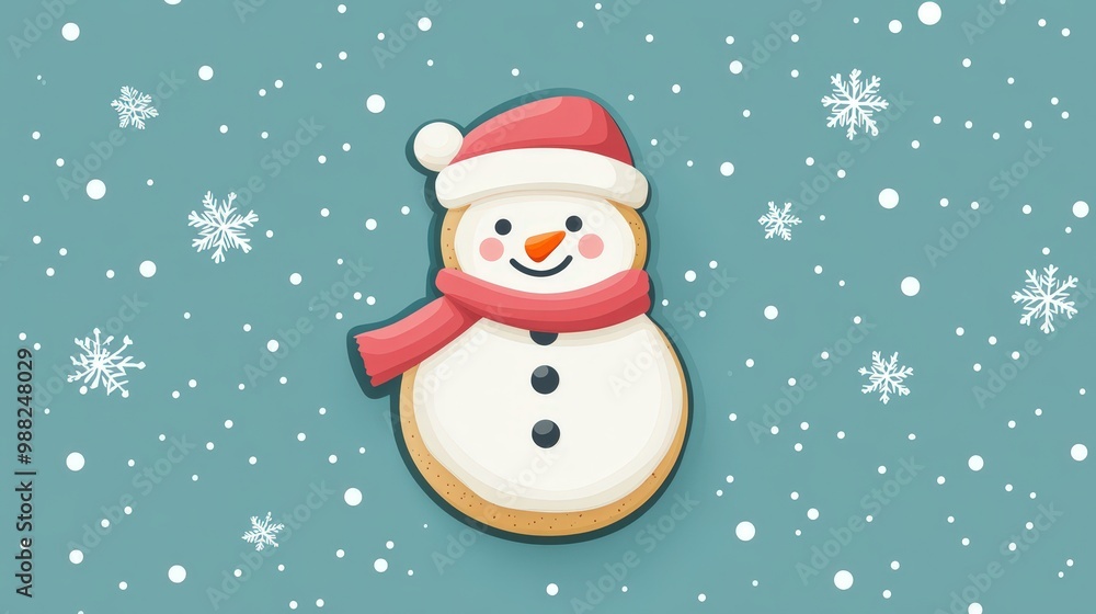 Poster festive christmas snowman cookie in minimalistic flat vector style on transparent background with so