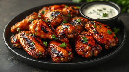 grilled chicken wings marinated in a spicy buffalo sauce