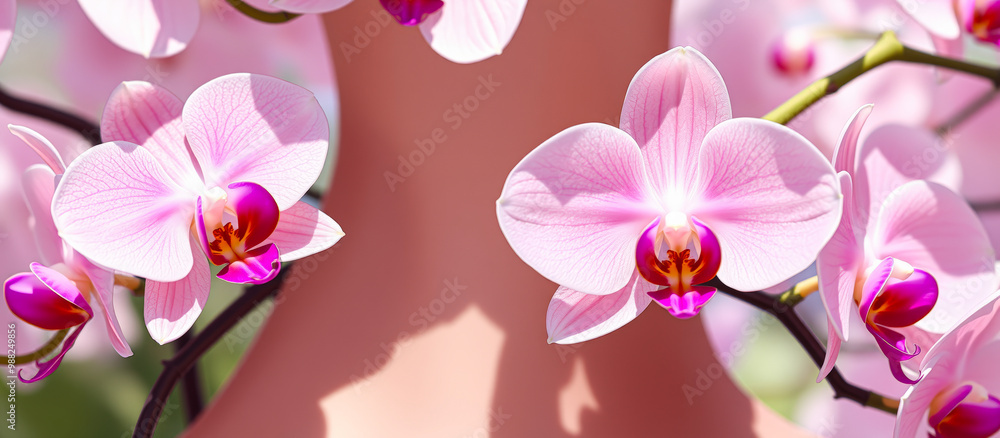 Sticker Close-up of Pink Orchid Flower with Delicate Veining