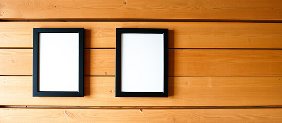 Fototapeta premium Two Blank Frames on a Wood Wall