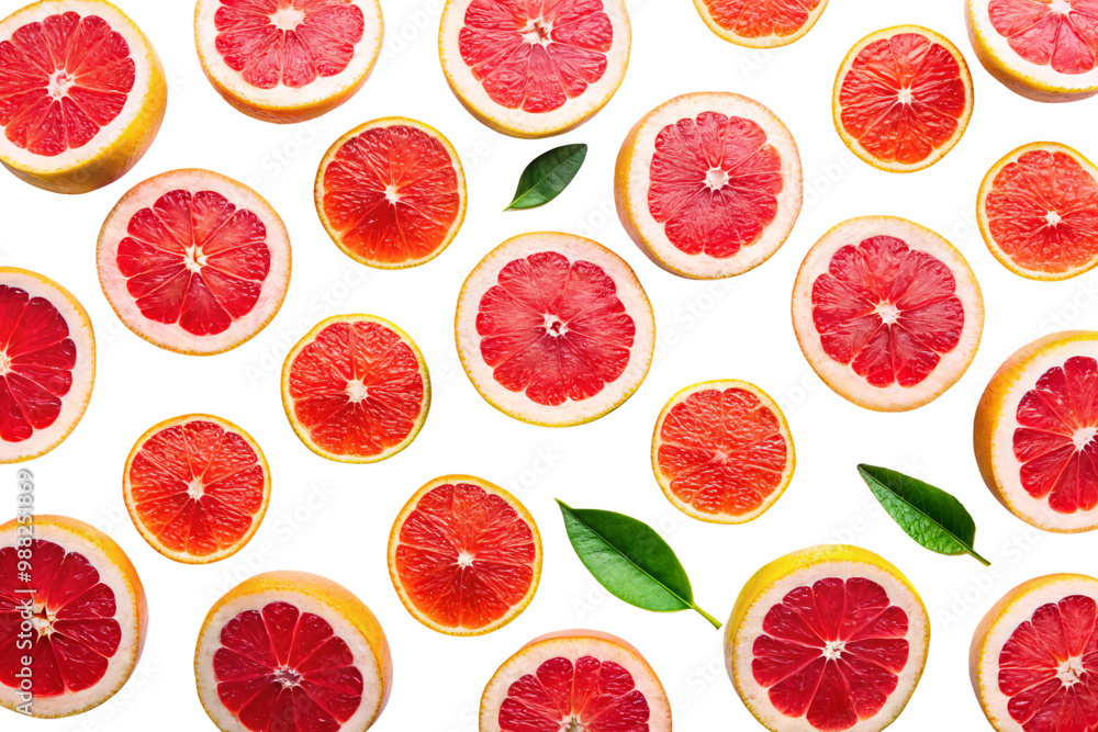 Poster a pattern of red grapefruit slices arranged on a transparent background, showcasing the vibrant red 