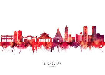 Obraz premium Zhongshan China Skyline Red
