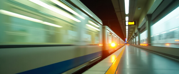 Fototapeta premium Blurred Motion of Train at Train Station