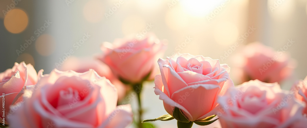 Wall mural Delicate Pink Roses in Soft Sunlight