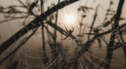 spider web with dew drops