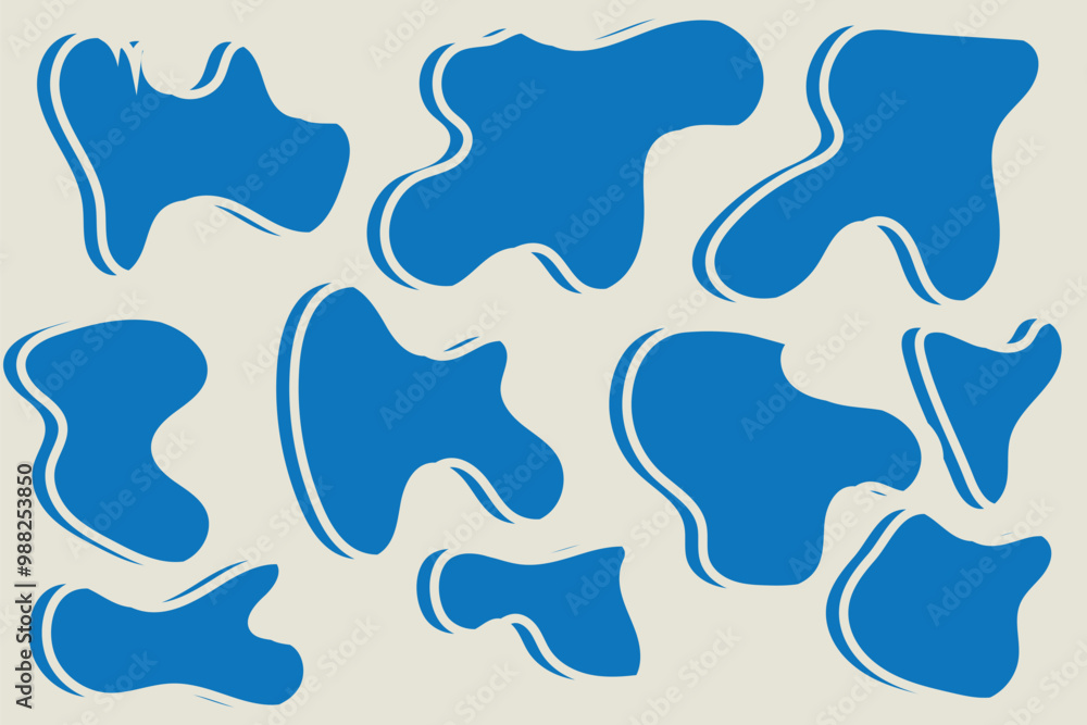Poster organic amoeba blob shape abstract green color with line vector illustration isolated on transparent