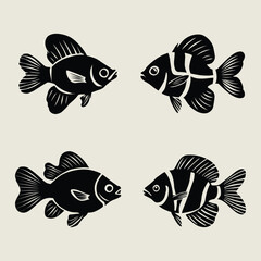 Fototapeta premium Fish silhouette set black color vector illustration