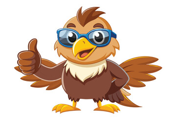 Fototapeta premium A cheerful cartoon eagle wearing sunglasses smiles and gives a thumbs up, embodying positivity and fun in a vibrant outdoor atmosphere.