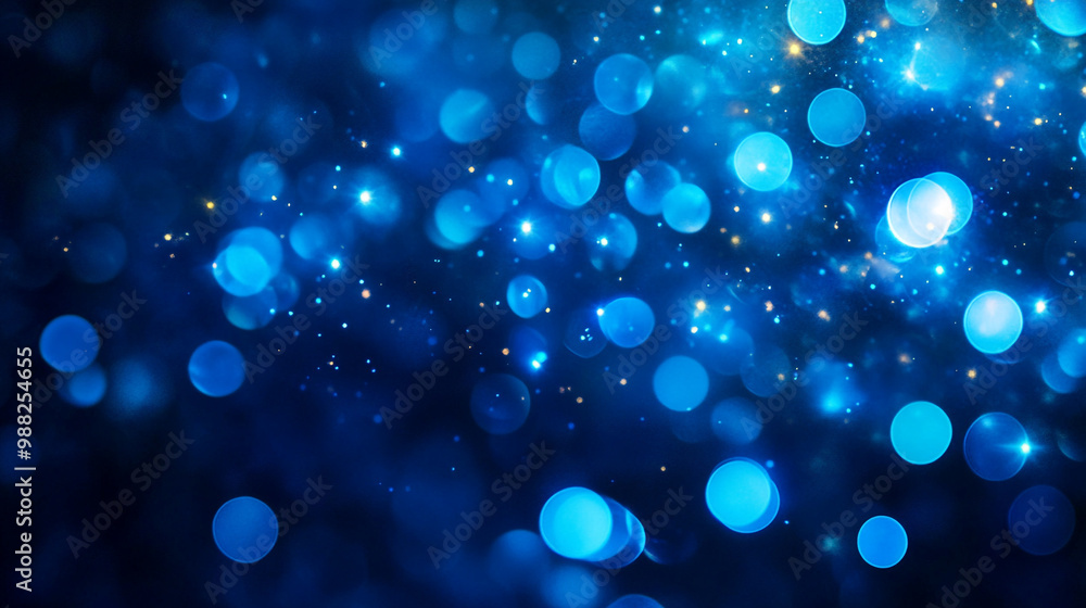 Poster abstract bokeh background with glow particles, a blue background material with sparkling balls of li