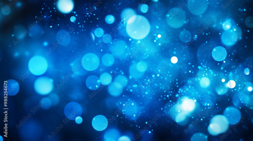 Poster abstract blue background with bokeh defocused lights and stars, deep blue glitter bokeh background. 