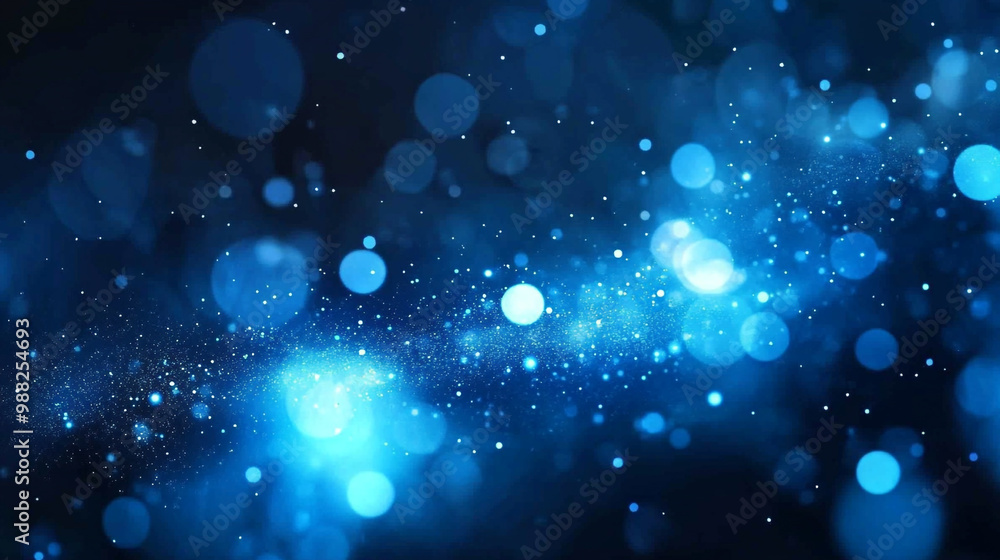 Poster abstract bokeh background with glow particles, a blue background material with sparkling balls of li
