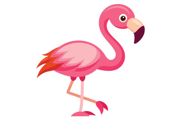 A delightful cartoon flamingo stands elegantly on a white background, showcasing its vibrant pink feathers and playful character.