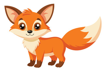 Obraz premium A charming cartoon fox with vibrant orange fur stands happily against a clean white background, exuding playfulness and innocence.