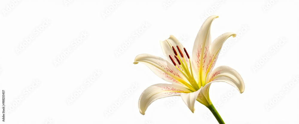 Poster White Lily with Red Spots on White Background