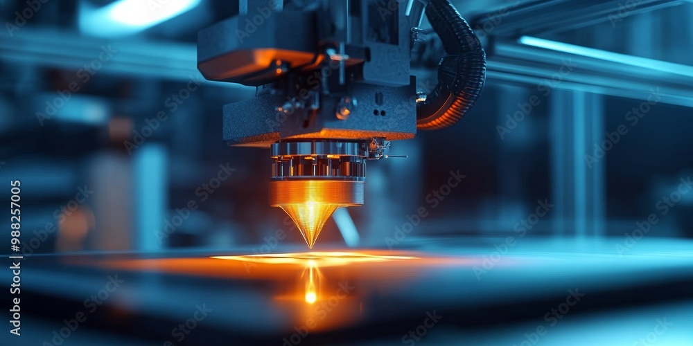 Poster intricate 3d printer head in a futuristic tech lab, showcasing advanced technology with a smooth gra
