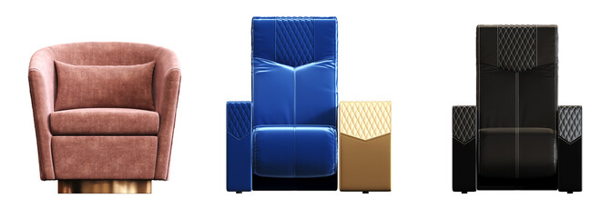 armchair isolated on white background, comfortable furniture for home interior, 3D illustration, cg render

