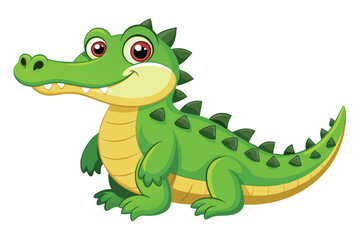 Obraz premium A cute cartoon crocodile smiles warmly, showcasing its bright green skin and friendly demeanor against a clean white backdrop.