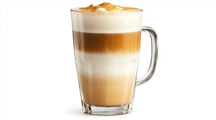 A glass of latte, on white background
