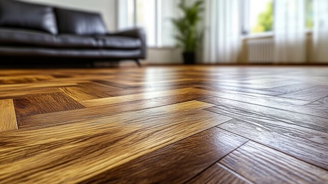 Close-up wooden floor living room is made up Premium oiled oak parquet