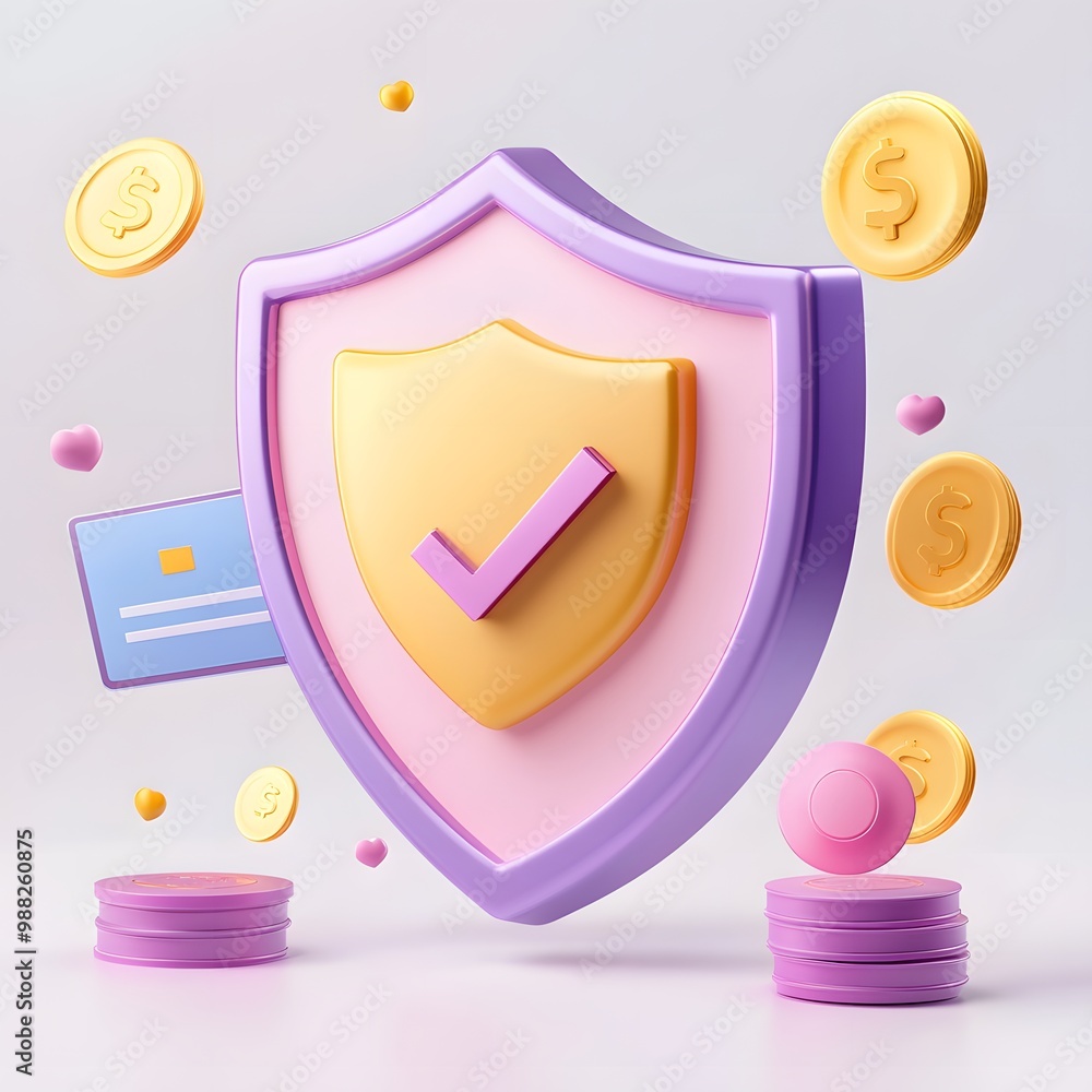 Aufkleber 3d shield protection icon with check for online payment on white background concept, user account fo