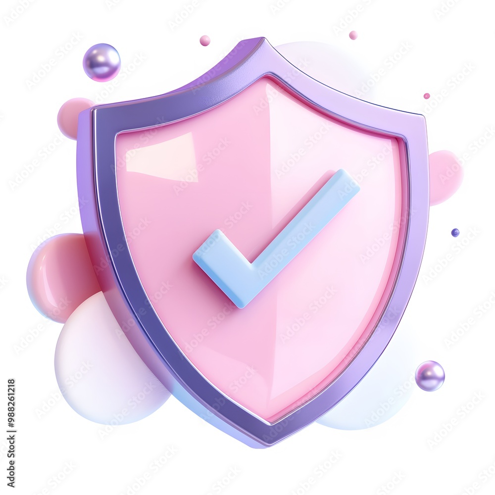 Poster 3d shield protection icon with check for online payment on white background concept, user account fo