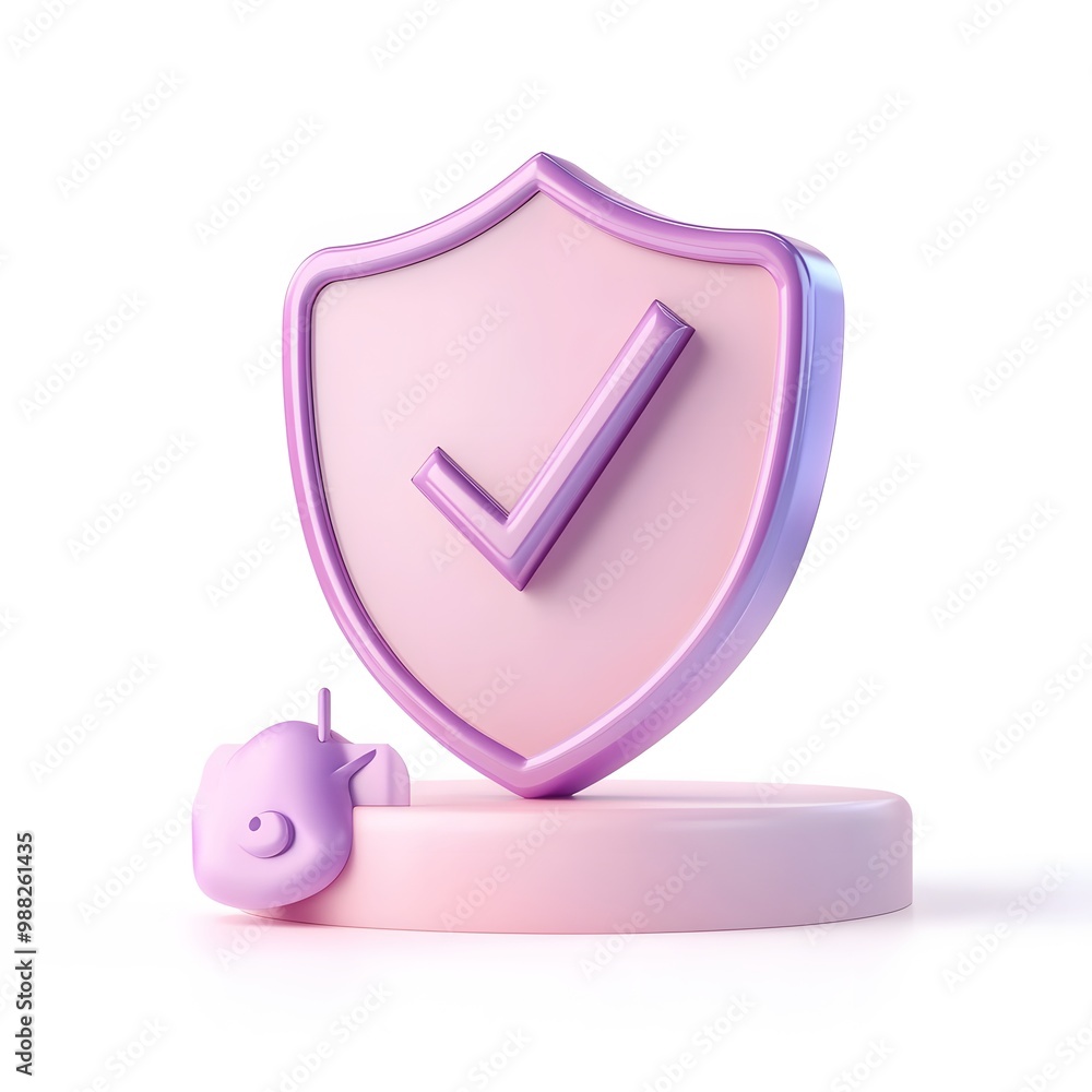 Poster 3d shield protection icon with check for online payment on white background concept, user account fo