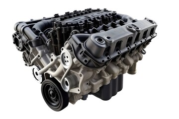 Fototapeta premium Close-up of a Car Engine Block Isolated on White Background