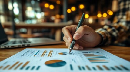 Person  hand holding pen writing piece paper Entrepreneur reviewing monthly financial