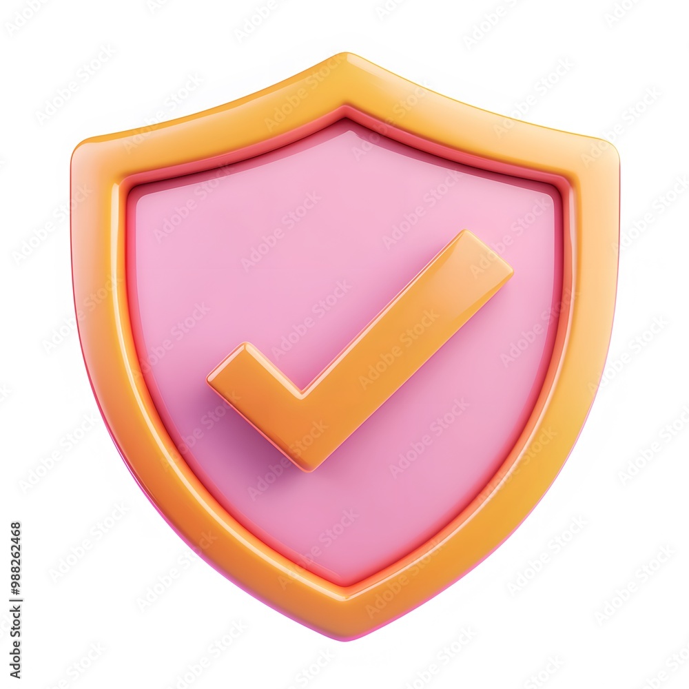 Poster 3d shield protection icon with check for online payment on white background concept, user account fo