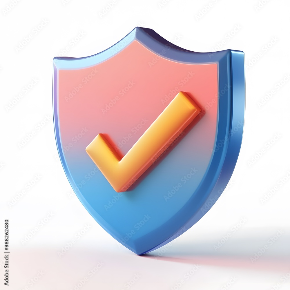 Poster 3d shield protection icon with check for online payment on white background concept, user account fo