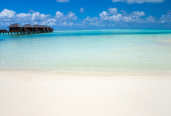 Beach and tropical sea . Blue sea and blue sky. Nature background