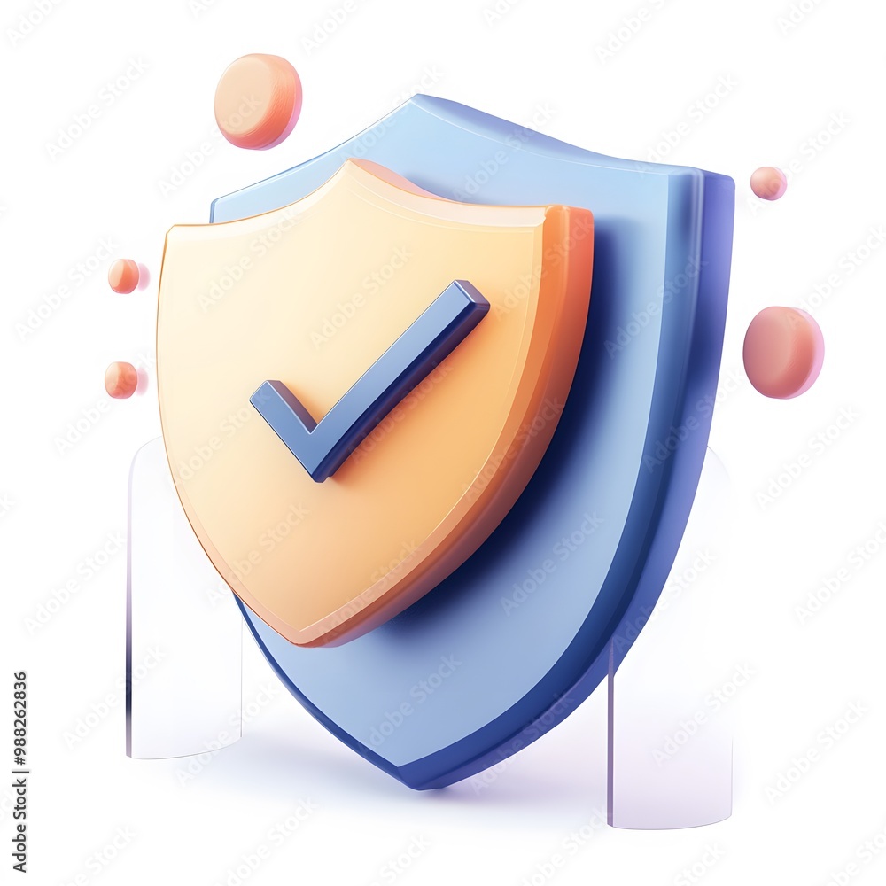 Poster 3d shield protection icon with check for online payment on white background concept, user account fo